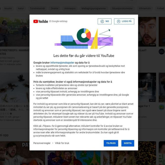 Slik ser samtykkeboksen på Youtube ut i dag Skjermbilde: Youtube