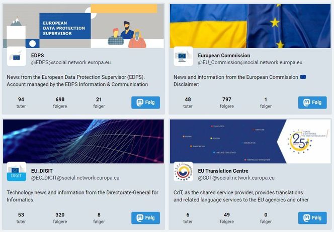 Du kan allerede nå følge EU-institusjonene som omfavner det nye sosiale mediet. Skjermbilde: EU Voice
