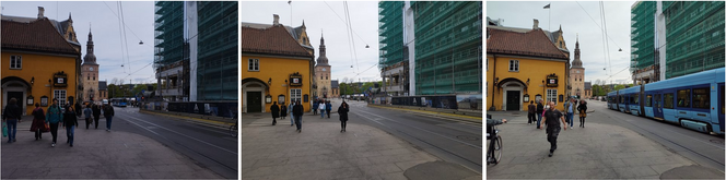 Redmi Note 11 (t.v.) tar bilder, men er omtrent det beste vi kan si. Redmi Note Pro 11 5G (i midten) tar gode bilder i dagslys, men det er Motorola Edge 30 (t.h.) som kommer best ut av dagslys-testen. Foto: Odd Richard Valmot