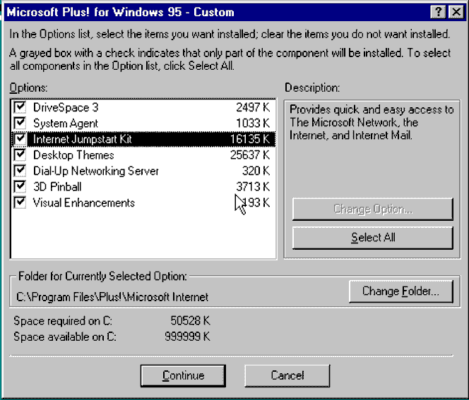 Internet Explorer var en del av komponenten Internet Jumpstart Kit i Microsoft Plus! for Windows 95. Skjermbilde: Microsoft