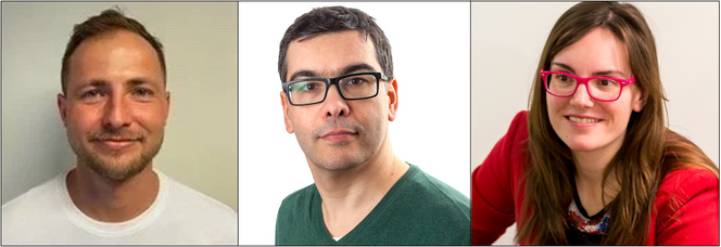 Sammen med aktører fra inn- og utland utvikler vi flere teknologier som skal lette innføringen av grønne smøremidler, forteller Szymon Bernat (t.v.), Sergio Armada og Nuria Espallargas Foto:  Sintef/NTNU