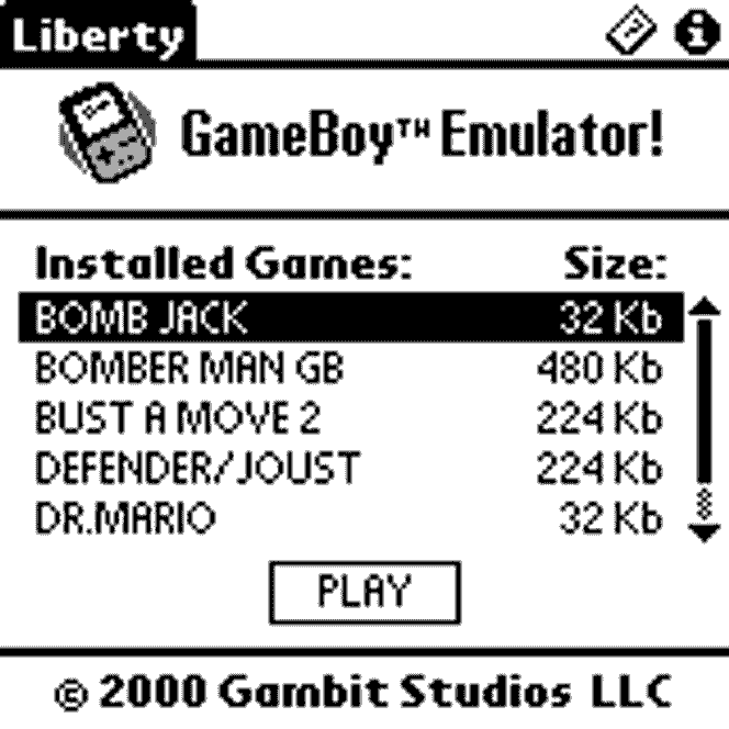 GameBoy-emulatoren Liberty for Palm. Skjermbilde: Gambit Studios
