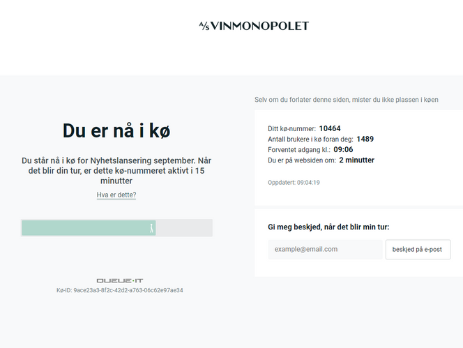 Vinmonopolets køsystem på nett.