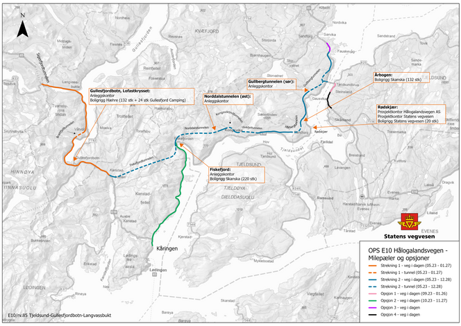 Lengst: Fiskefjordtunnelen mellom Kanstadbotn og Fiskefjorden blir 9,7 kilometer lang og er den lengste tunellen i OPS-prosjektet. Illustrasjon:  Statens vegvesen