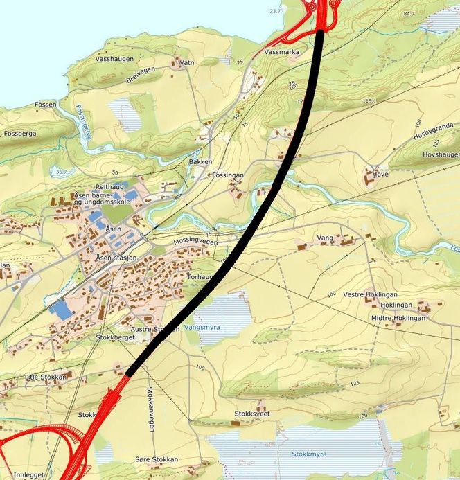 Kartet viser at Hæhre er nær et gjennomslag i Åstunnelen. Illustrasjon: Nye Veier