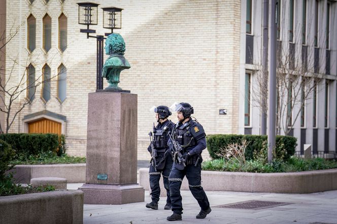Det var stort politioppbud rundt Stortinget. Foto: Stian Lysberg Solum/NTB