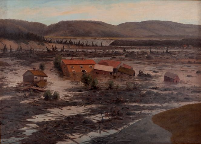 Dette maleriet av Johan Caspar Herman Wedel Anker heter «Fra_Lerfallet_i_Verdal». Wedel Anker opplevde Verdalsraset på en studietur. Foto:  Maleri av Johan Caspar Herman Wedel Anker/Trondheim Kunstmuseum