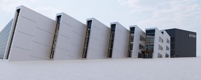 Designet til BEFORMs nye fabrikk på Hønefoss er sterkt inspirert av Koenigsegg sin hyperbilfabrikk i Ängelholm i Sverige. Foto: Beform