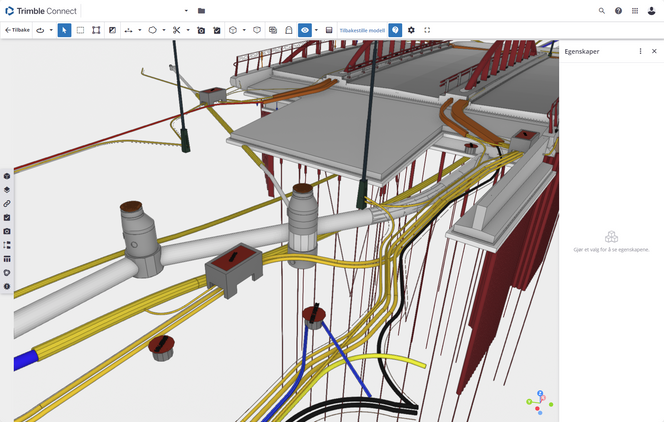 Utsnitt i Trimble Connect, teknisk infrastruktur i bakken i Bussveien. Rogaland<span> fylkeskommune har som mål at kollektivtrafikken skal bli mer presis, gå oftere og være mer behagelig.</span> Illustrasjon: Asplan Viak