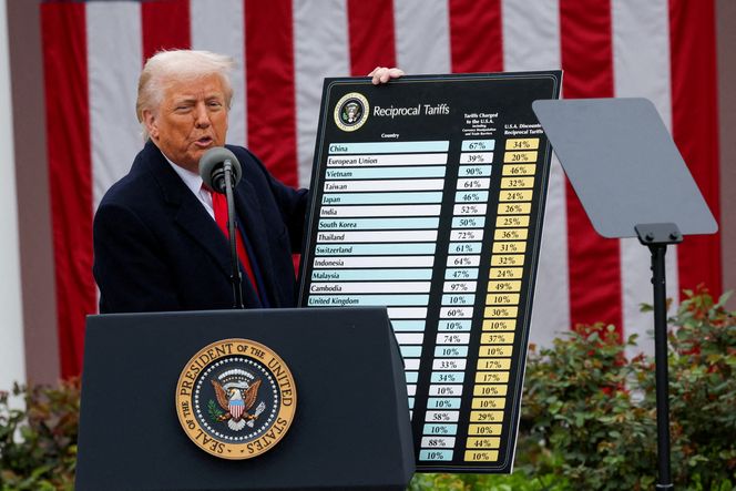 President Donald Trump presenterte de nye tollsatsene i Rosehagen ved Det hvite hus onsdag denne uken. <span>Foto: Carlos Barria/Reuters/NTB</span>
