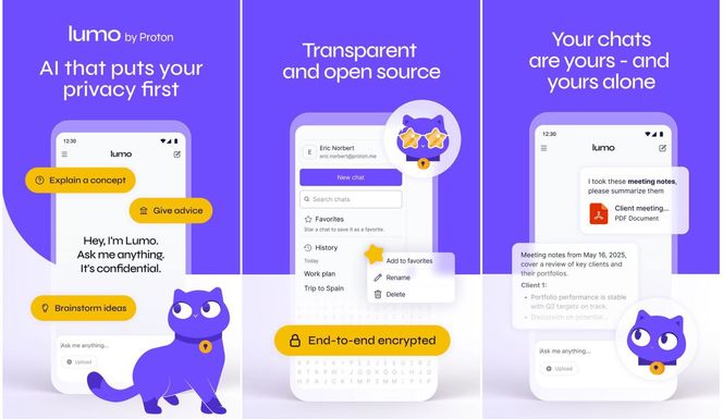Lumo er tilgjengelig både på nett og i form av mobilapper til IOS og Android. Illustrasjon: Proton/Google Play