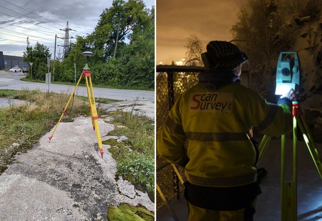 Statisk GNSS og totalstasjonsmålinger for fastmerkeetablering. Foto:  Scan Survey