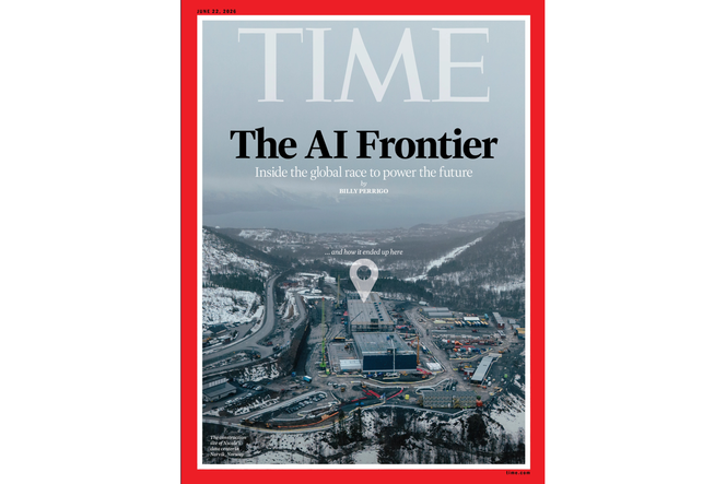 Nscales datasenter i Narvik på forsiden av TIME Magazine. <span>Faksimile</span>