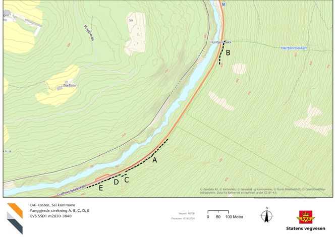 Kartet viser de fem områdene hvor fanggjerdene skal monteres. Illustrasjon: Statens vegvesen