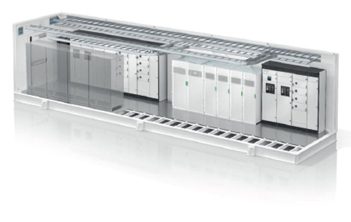 Et eksempel: Strømforsyningsmodulen. Den omfatter batterier, tavler for elektrisk distribusjon (in- og output) og UPS - alt samlet i en container. I tillegg følger blant annet elektriske og overvåkingskabler, brannsentral, branndeteksjon, miljøovervåking og sikkerhetskameraer. <i>Foto: Schneider Electric</i>