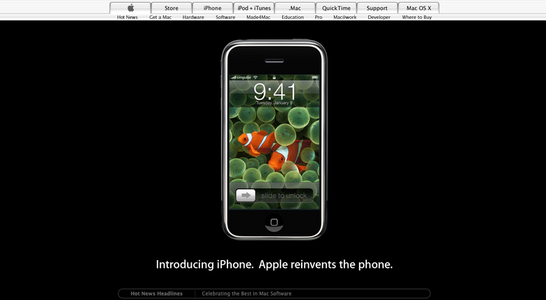 Klovnefiskbildet ble brukt i promotering av telefonen etter lanseringen i januar 2007. <i>Skjermbilde:  Apple.com via WayBackMachine</i>