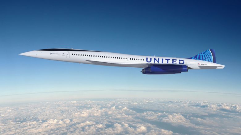 Flyselskapet United Airlines har inngått avtale om å kjøpe 15 eksemplarer av overlydsflyet Overture når det er klart. <i>Illustrasjon:  Boom Supersonic</i>