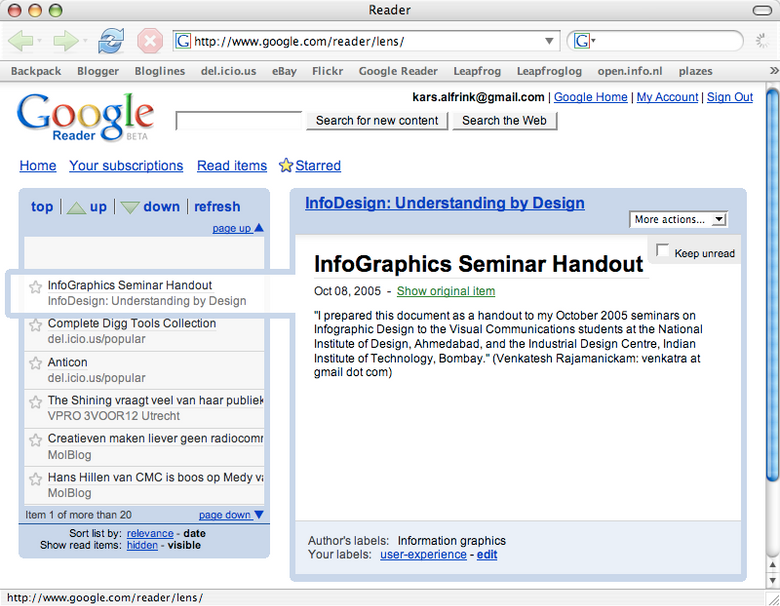 Slik så Googles forrige RSS-leser ut i 2005. Skjermbilde <i>undefined:  Kaeru (CC BY 2.0)</i>
