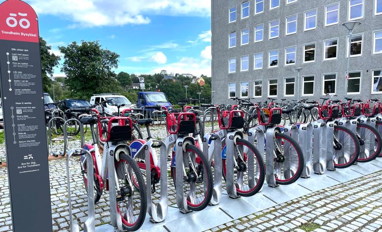 Trondheim Bysykkel har flere enn 60 stasjoner rundt i Trondheims-området der innbyggere og besøkende kan leie sykler. <i>Foto:  Nancy Bazilchuk, NTNU</i>
