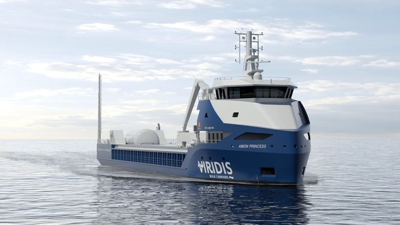 Nullutslippsrederiet Viridis Bulk Carriers skal etter planen bestille sine første ammoniakkdrevne fartøy i år som del av Pilot-E prosjektet «FlexBulk». <i>Foto:  Viridis Bulk Carriers / Kongsberg Maritime.</i>