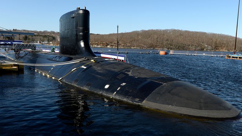 En ubåt i Virginia-klassen ved en marinebase i Connecticut i USA i 2018. <i>Foto:  Dana Jensen / The Day / AP / NTB</i>