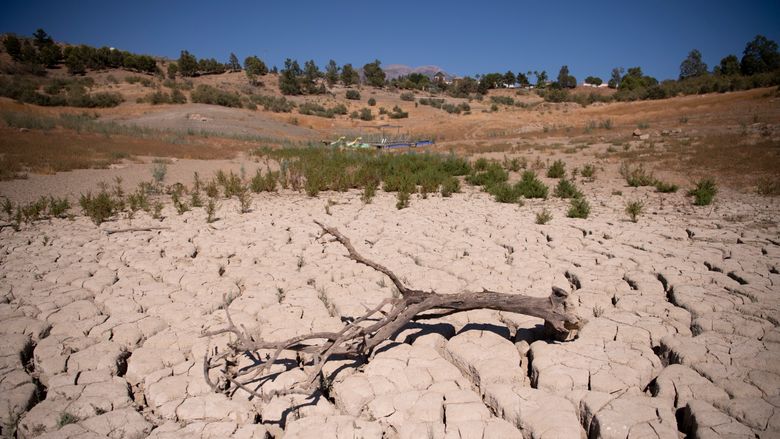 Dette er fra fjorårets tørkesommer i Spania og viser det tørkerammede vannreservoaret La Vinuela nær Malaga. <i>Foto:  Jorge Guerrero/EU-kommisjonen/AFP</i>