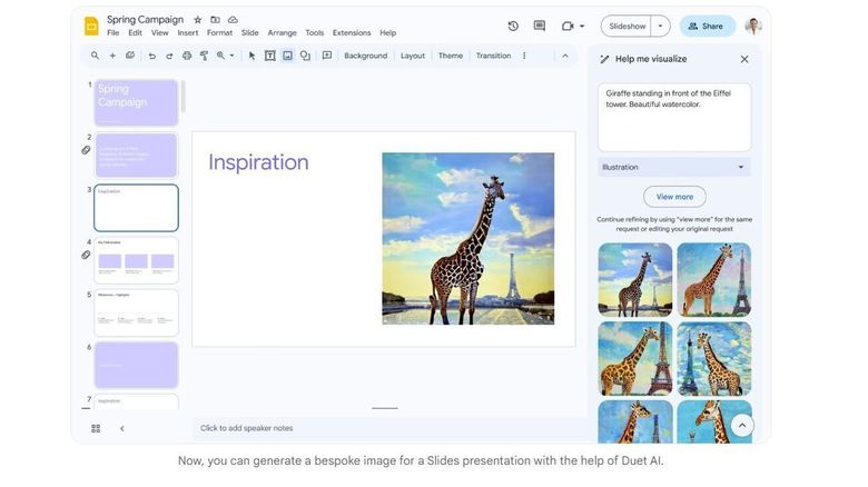 Duet AI kan blant annet lage bilder for deg i Google Presentasjoner-appen. <i>Foto: Google</i>