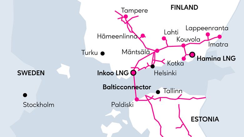 Gassnettselskapet Elering skriver at nedstengingen av Balticconnector ikke vil påvirke Estlands gassforsyning, da gassen vil nå estiske forbrukere via Latvia. <i>Foto:  Gasgrid Finland</i>
