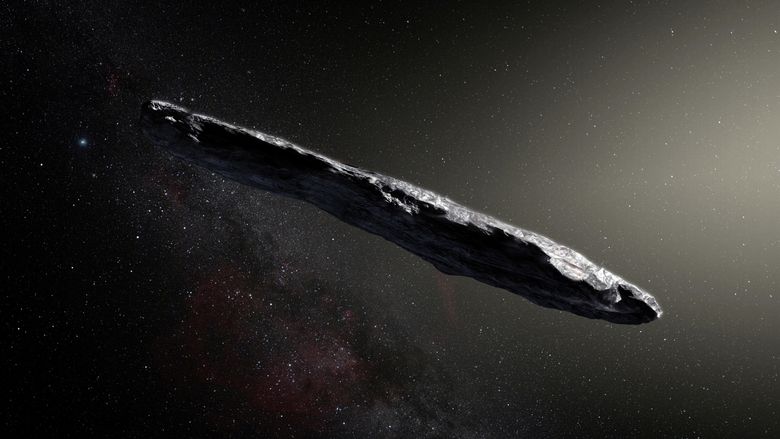 Flere hevder at det interstellare objektet som har fått navnet 'Oumuamua, kan være rester av teknologi fra en fremmed sivilisasjon. Objektet ble registrert 19. oktober 2017. Bildet er kun et kunstnerisk uttrykk for hvordan det kanskje kan ha sett ut. <i>Illustrasjon:  M. Kornmesser/European Southern Obervatory/Reuters/NTB</i>