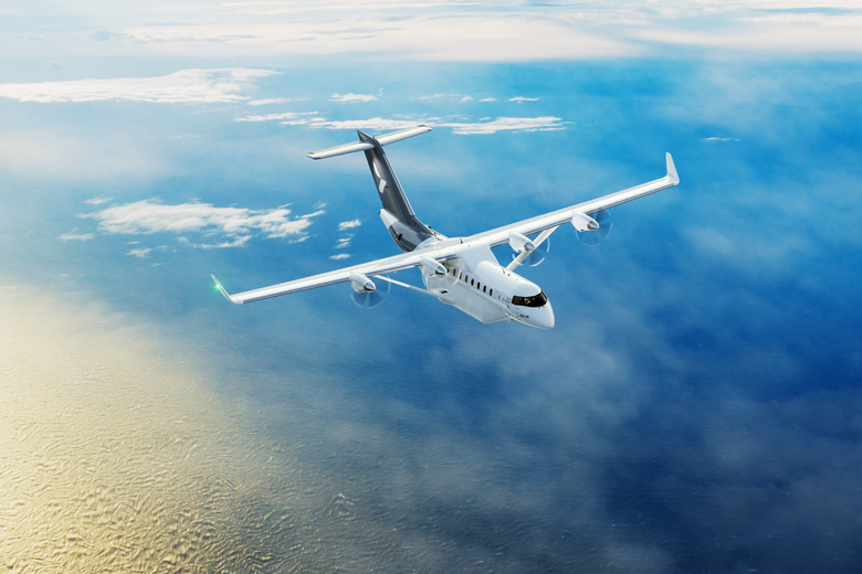 Heart Aerospace i Göteborg utvikler for tida et fly som skal gå på batterier, kombinert med diesel i en reservetank. I fremtiden kan batteri kombineres med hydrogen. <i>Illustrasjon:  Heart Aerospace</i>