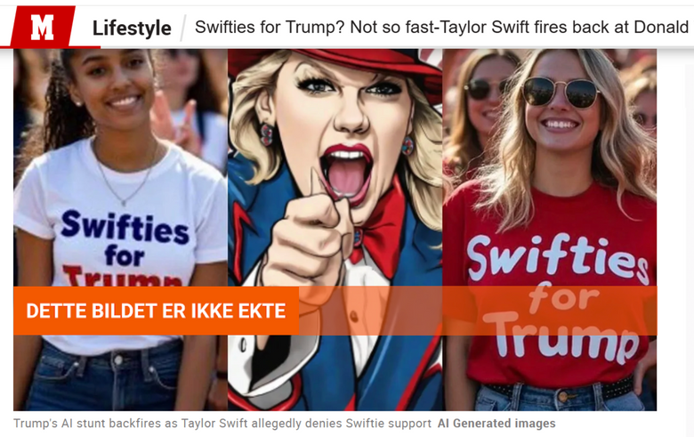 Swifties for Trump? Neppe. Skjermdump fra nettstedet Marca.com <i>Foto:  Skjermdump fra nettstedet Marca.com</i>