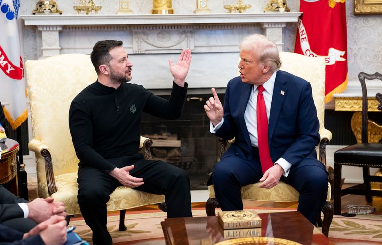 På en pressekonferanse mandag, etter konfrontasjonen i Det hvite hus, gjentok Trump budskapet om at Zelenskyj burde være mer takknemlig. <i>Foto:  Doug Mills/NYT/NTB</i>