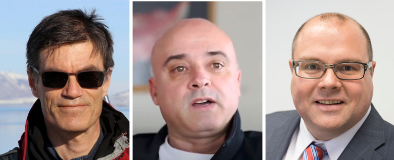 Observasjonspyramiden opererer fra under havoverflaten og helt ut i rommet, forklarer Asgeir J. Sørensen (t.v.), João Borges de Sousa og Kjetil Skaugset. <i>Foto: Privat</i>
