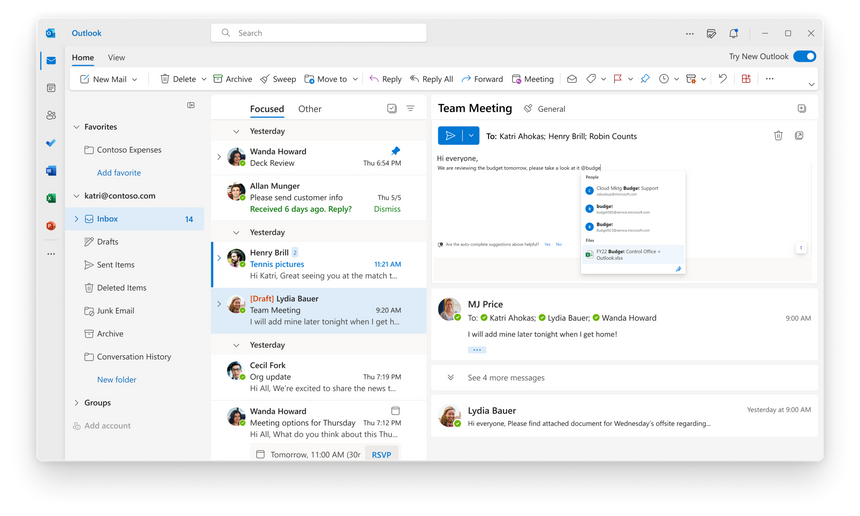 Nå kan man bruke krøllalfa for å ikke bare merke personer men også legge ved dokumenter lagret i skyen Skjermbilde: Microsoft