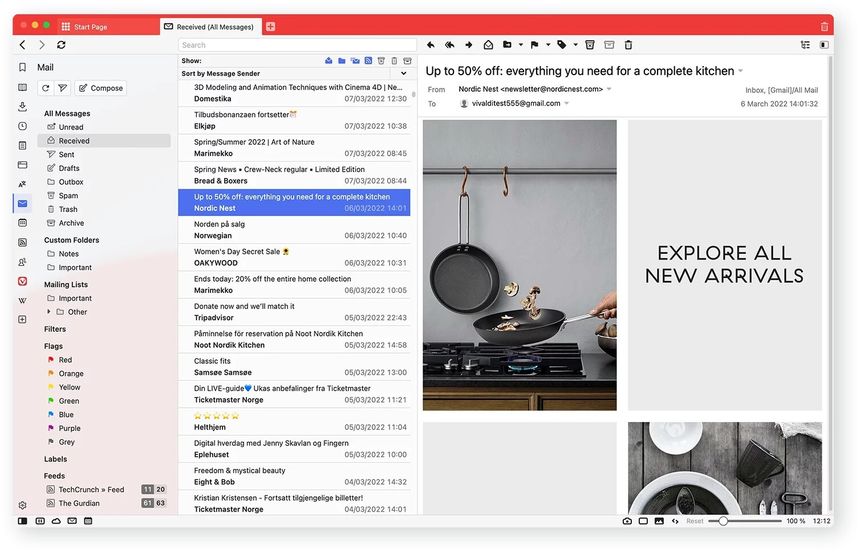 E-postklienten i Vivaldi. Skjermbilde: Vivaldi Technologies