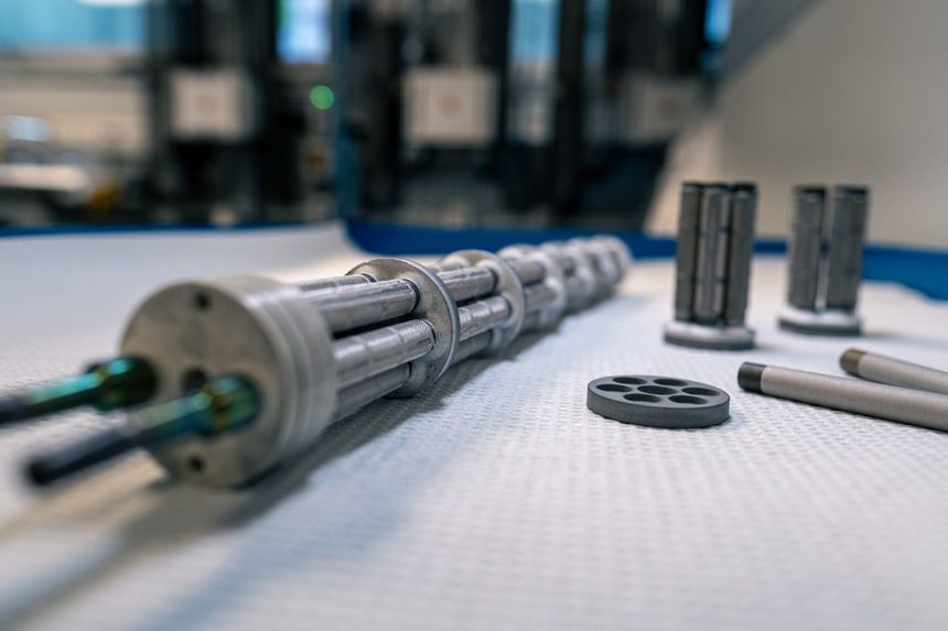 Forskerne har lyktes med å oppskalere prosessen for å lage hydrogen ved å koble sammen 36 hydrogenproduserende celler. En enda større oppskalering har også vært vellykket. Det gir håp om en ny type hydrogenproduksjon med innebygget CO2-fangst. Foto: Daniel Clark, CoorsTek Membrane Sciences