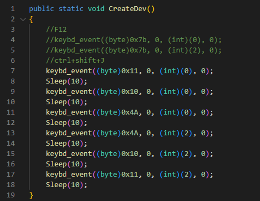 Dette tilsvarer «Control+Shift+J», som Sharpext benytter for å åpne DevTools. Foto: Volexity