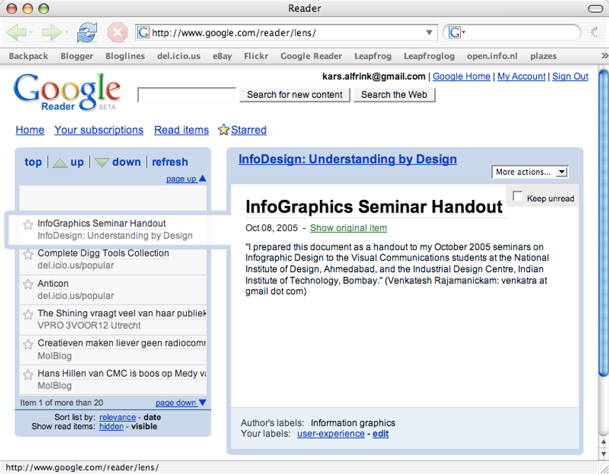 Slik så Googles forrige RSS-leser ut i 2005. Skjermbilde undefined: Kaeru (CC BY 2.0)