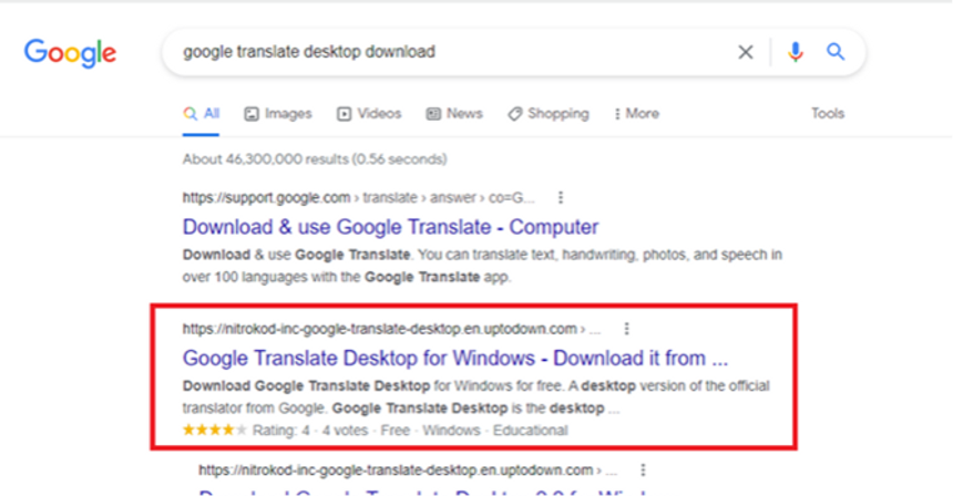Falsk app oppnår topplassering i Googles søkeresultater.