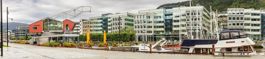 Området i Solheimsviken der DNB Bergen holder til. Foto: TUM Studio