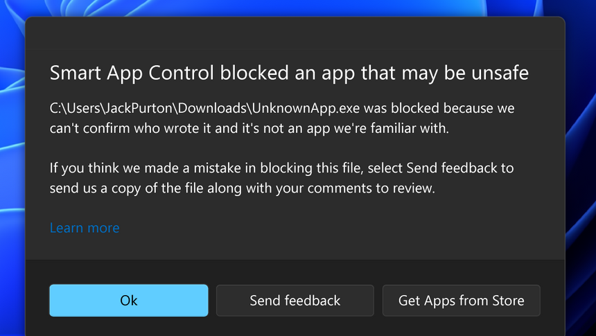 Smart App Control skal hindre tvilsomme ting i å kjøre på datamaskinen din. Foto: Microsoft