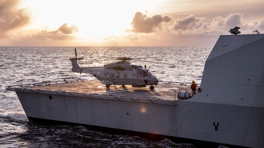 NH90 lander på KNM Thor Heyerdahl i forbindelse med øvelse Flotex 2017. Foto: Jakob Østheim / Forsvaret