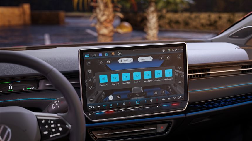 Bilen har fått større skjerm enn tidligere ID-modeller. Denne er 15 tommer. Foto: Volkswagen AG