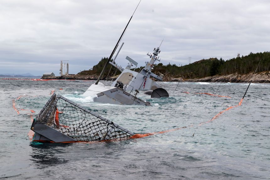 Fregatten KNM Helge Ingstad forliste 8. november 2018. Foto:  Cornelius Poppe/NTB