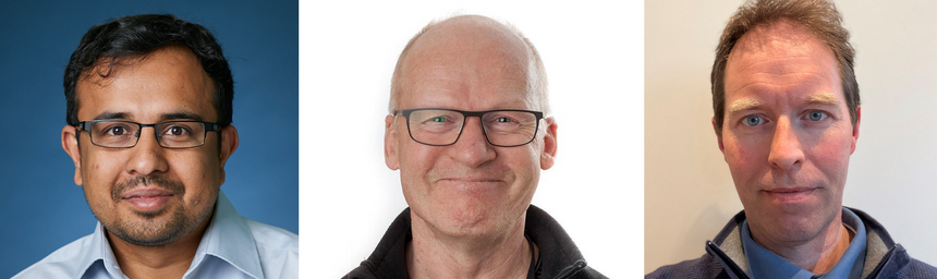 Vi snakker om en teknologi som først bør brukes i stor skala etter år 2035-2040, når mengden strøm fra fornybar energi, og kjernekraft, forhåpentligvis blir produsert i overflod, skriver Sintef Industri-forskerne Shreenath Krishnamurthy (t.v.), Richard Blom og Ørnulv Vistad. Foto:  Sintef Industri