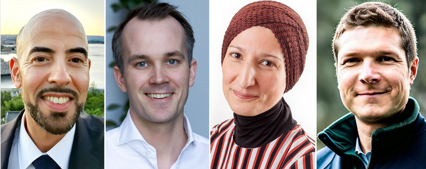For å redusere risikoen for mangel på reservedeler, er dagens praksis å anskaffe deler i hopetall og lagre dem på forskjellige steder langs de sju hav, skriver Kamal Azrague (t.v.), Håkon Ellekjær, Afaf Saai og Espen Sivertsen. De vil heller 3D-printe. Foto: Privat