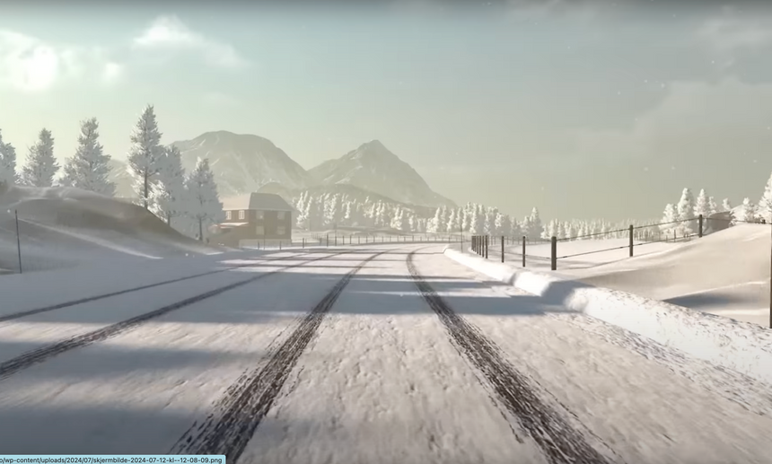 I simulatoren kan eleven trene på kjøring under alle slags vær- og føreforhold. Illustrasjon:  Way AS/skjermdump fra Youtube