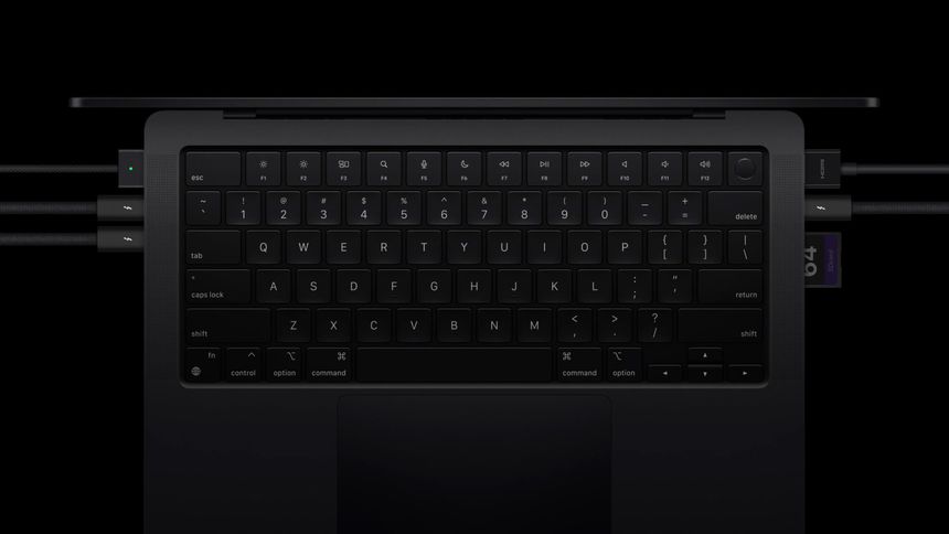 Nye Apple MacBook Pro kommer blant annet med Thunderbolt 5 for første gang. Foto: Apple