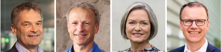 – Vi skal ikke bare bygge mer av noe vi har fra før. Det trengs helt ny teknologi for å produsere drivstoff med nye innsatsfaktorer, skriver Abraham Foss (t.v.), Stig Schjølset, Sissel M. Skoghaug og Erik Lahnstein. Foto: Catchlight, Privat, Trond Isaksen og Moment Studio