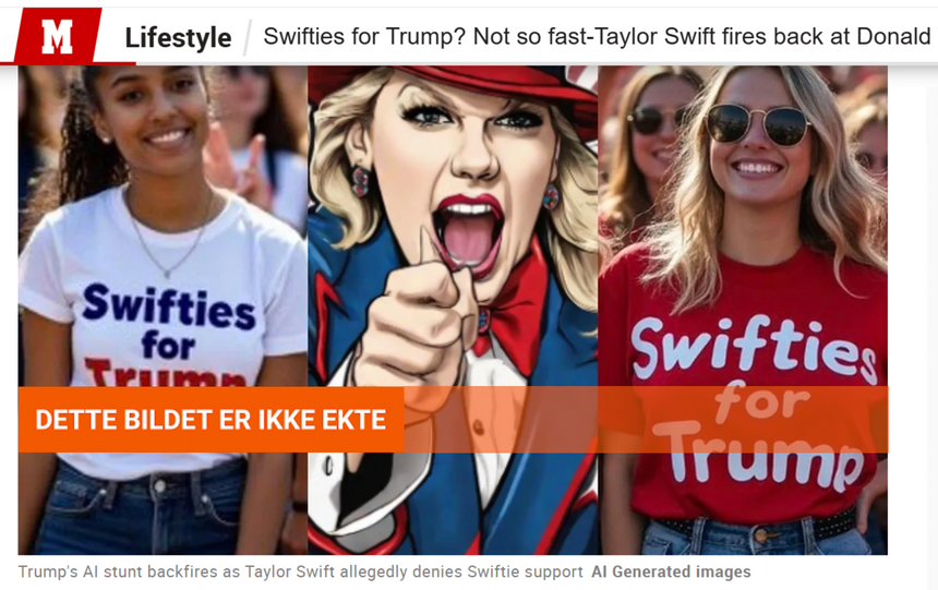 Swifties for Trump? Neppe. Skjermdump fra nettstedet Marca.com Foto: Skjermdump fra nettstedet Marca.com